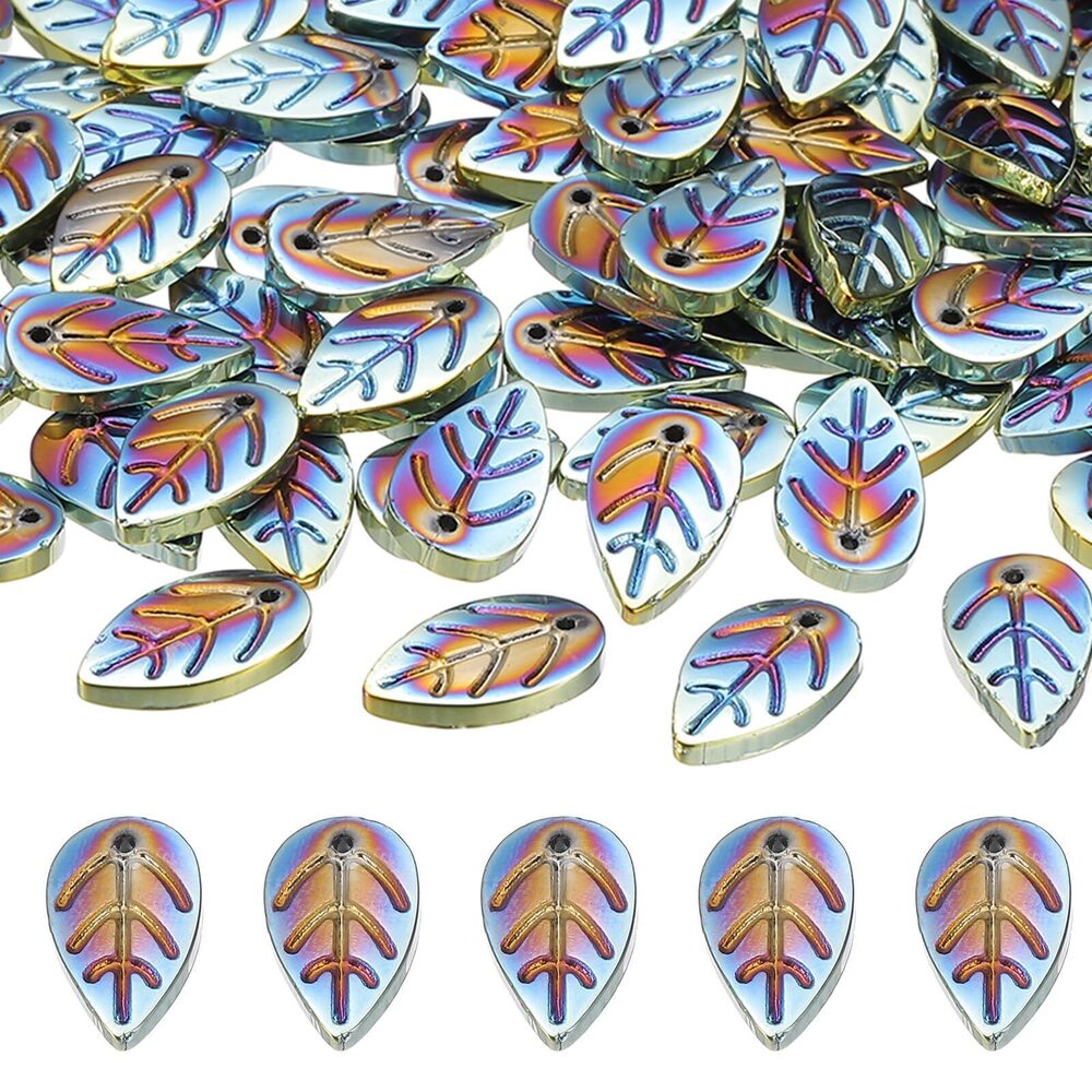 8960 100Pcs Crystal Leaf Beads, Translucent Czech Glass, Plated Green, DIY